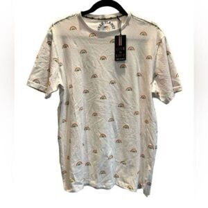 NWT Free Planet White Short Sleeve Tee Top Shirt Small Rainbows A Size Mesium
